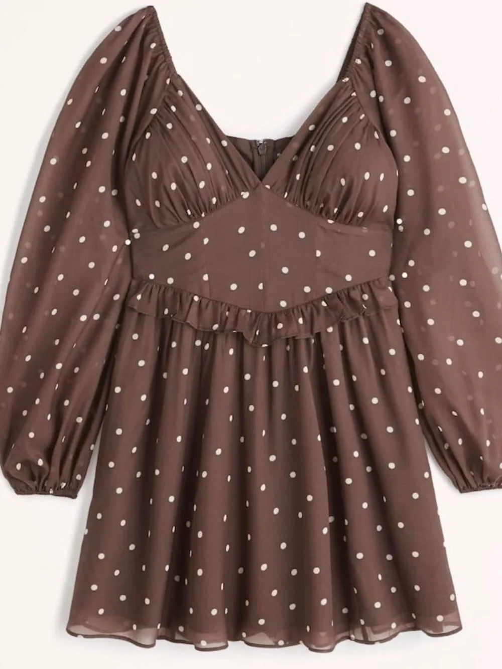 Abercrombie & Fitch Brown Polka Dot Puff Long Sleeve Mini Dress - Picture 1 of 3
